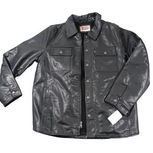 Levi's Mens Black Sherpa Lined Faux Leather Trucker Jacket Size Medium nwt